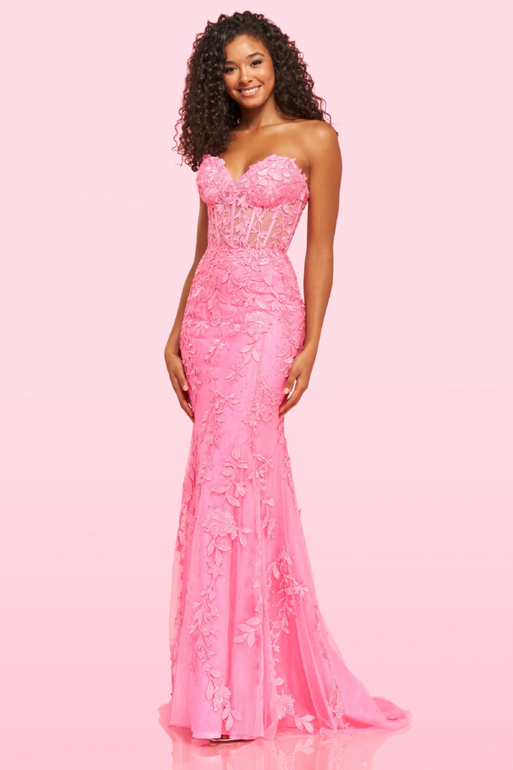 Model wearing a pink dress