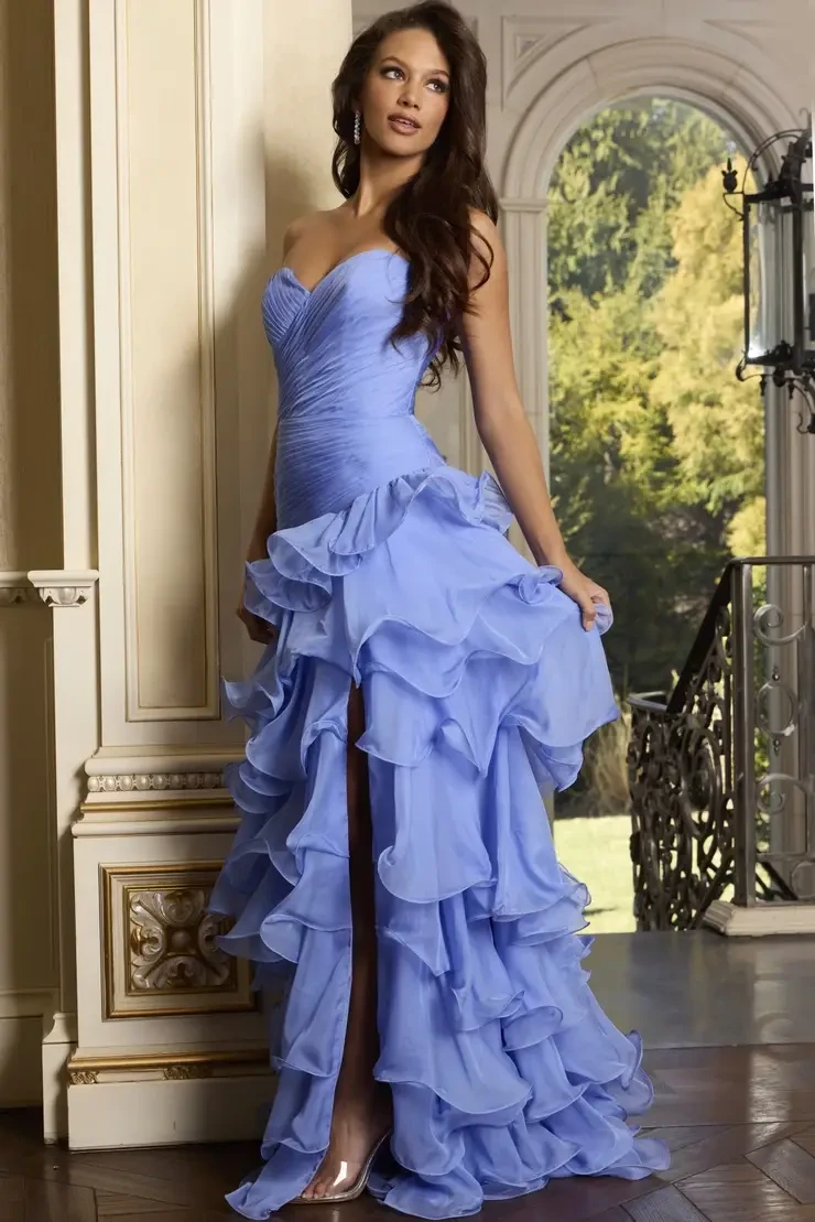 Model wearing a purple gown