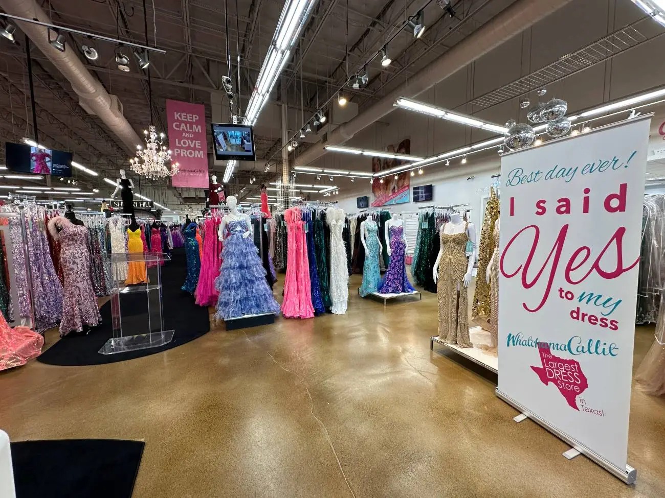 Rack of dresses inside Whatchamacallit Dallas store