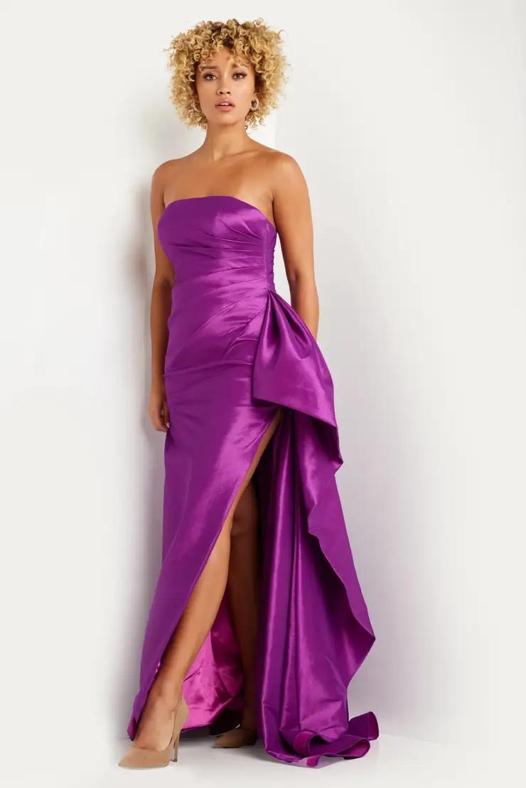 Model wearing a purple gown