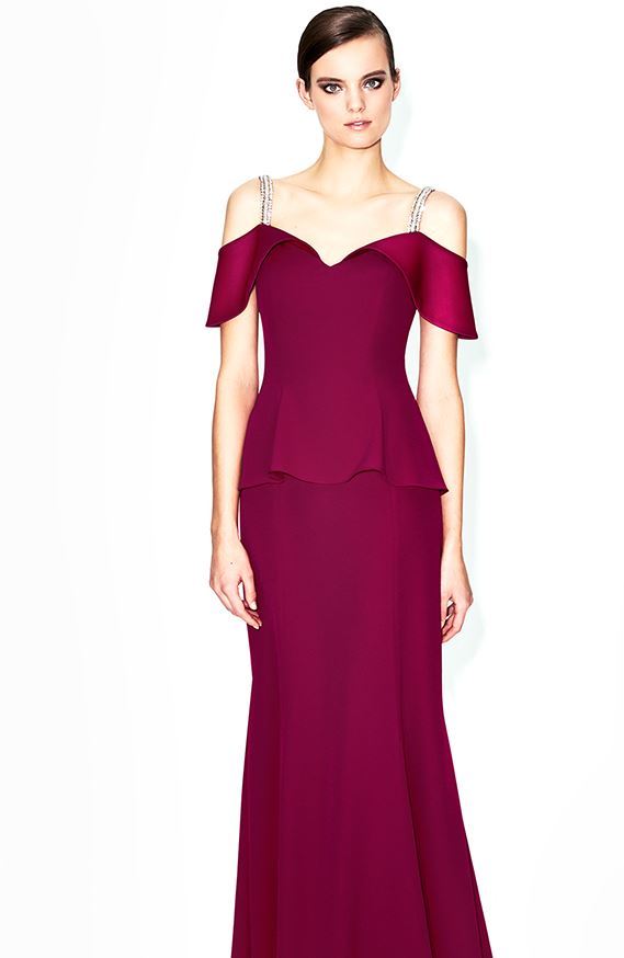 Model wearing a red dress
