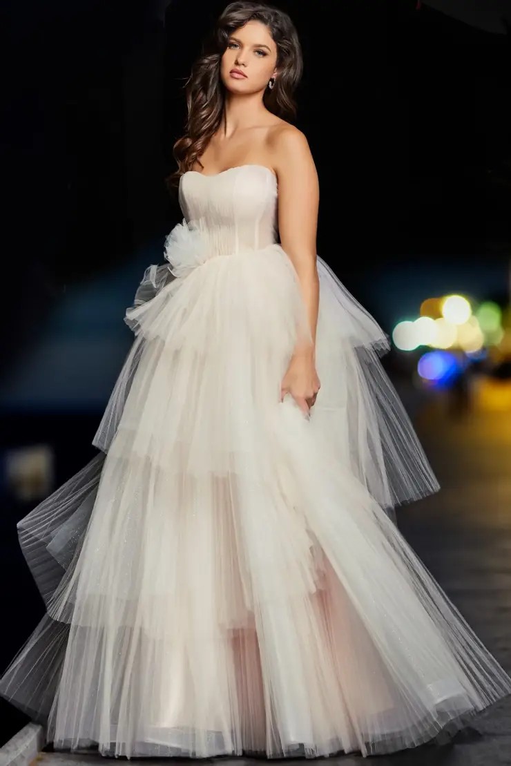 Model wearing a white gown
