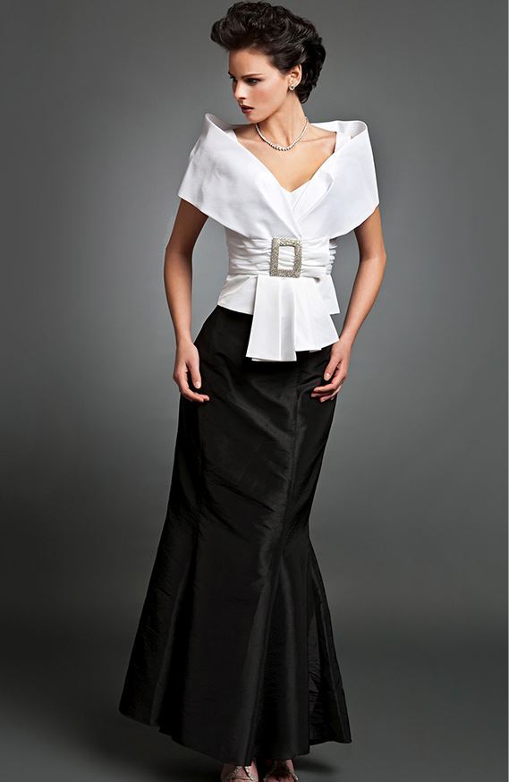 Model wearing a black-white dress