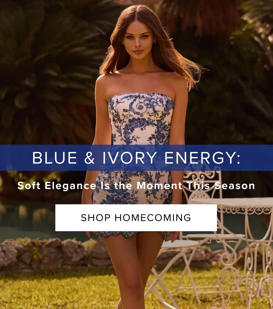 Blue & Ivory Homecoming Dresses at Whatchamacallit in Dallas, TX
